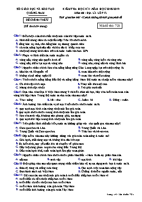 Đề kiểm tra học kì I môn Địa lý Lớp 12 - Mã đề 721 - Năm học 2018-2019 - Sở giáo dục và đào tạo Quảng Nam